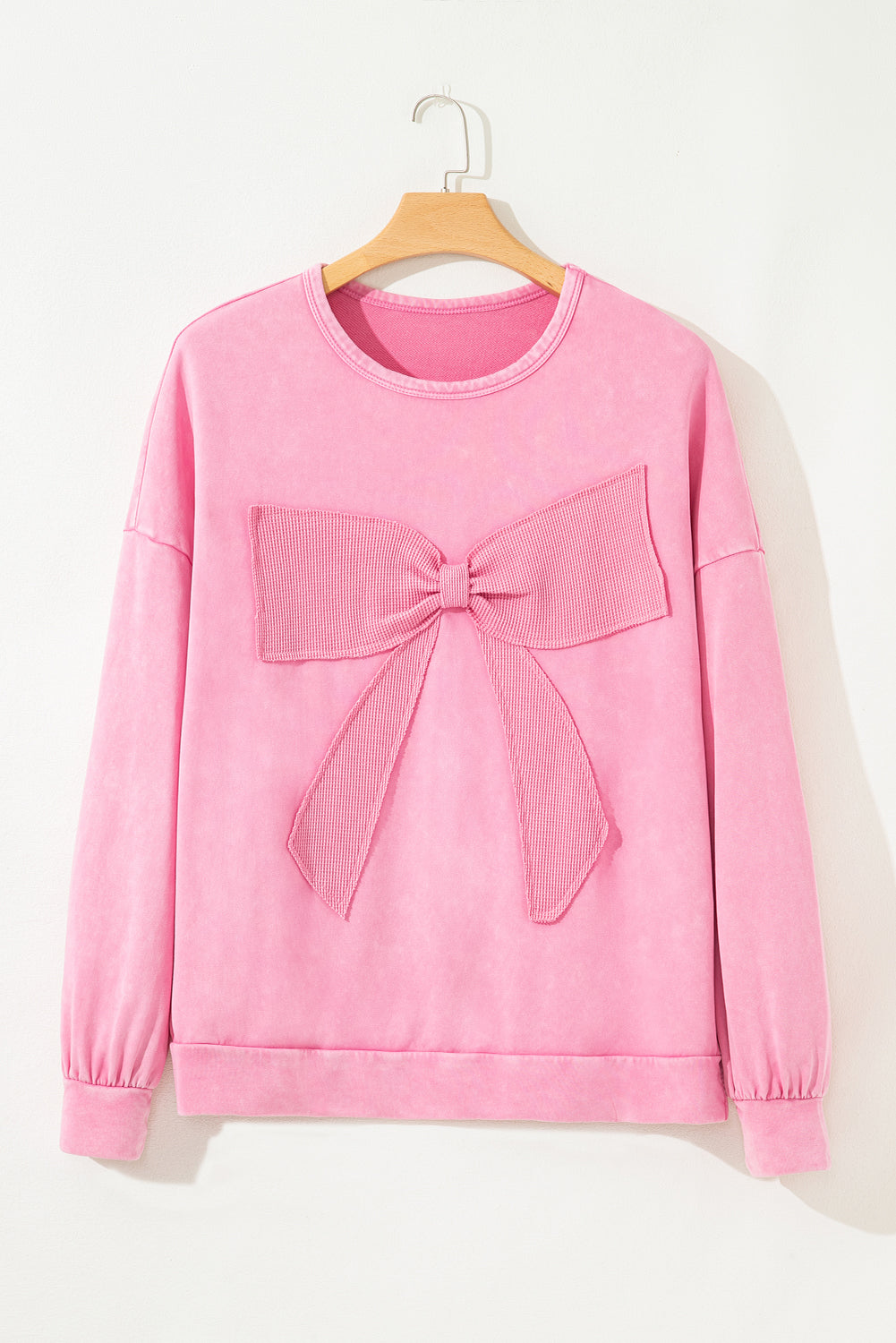 Bonbon Waffle Bowknot Mineral Wash Plus Size Sweatshirt