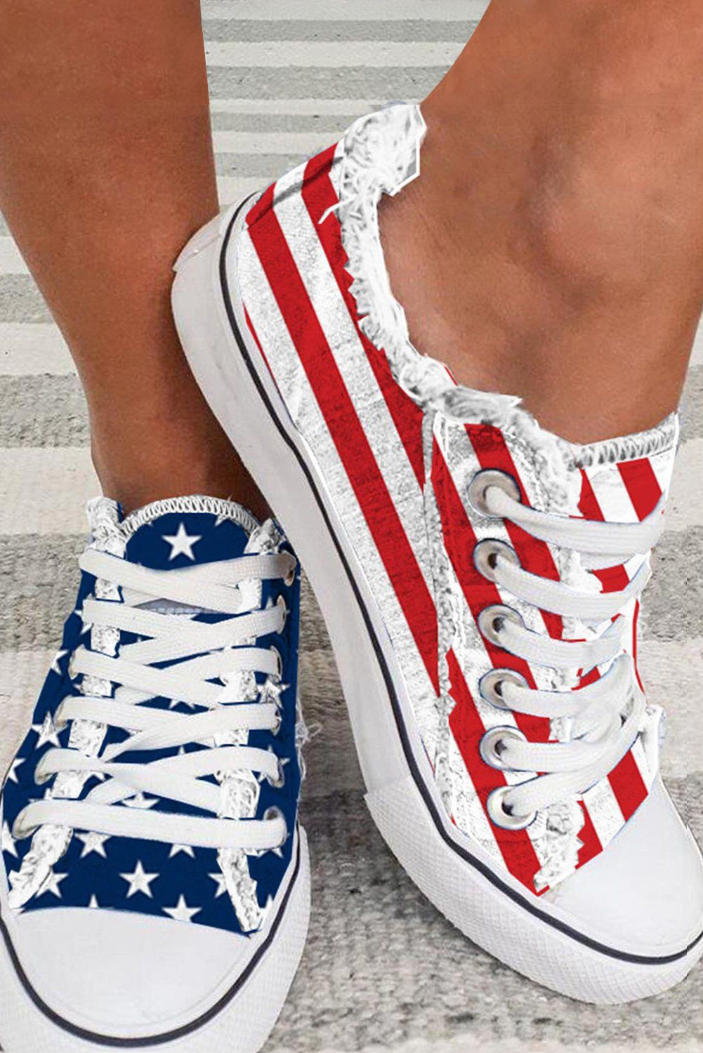Blue American Flag Lace-up Flat Shoes