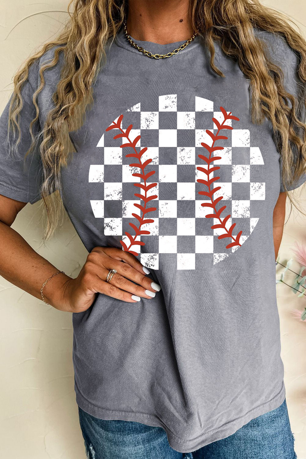 Checkered Baseball  Tee