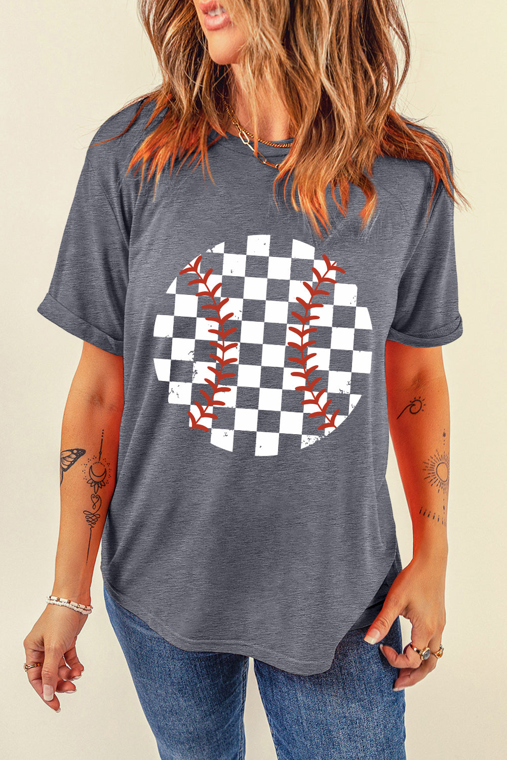 Checkered Baseball  Tee