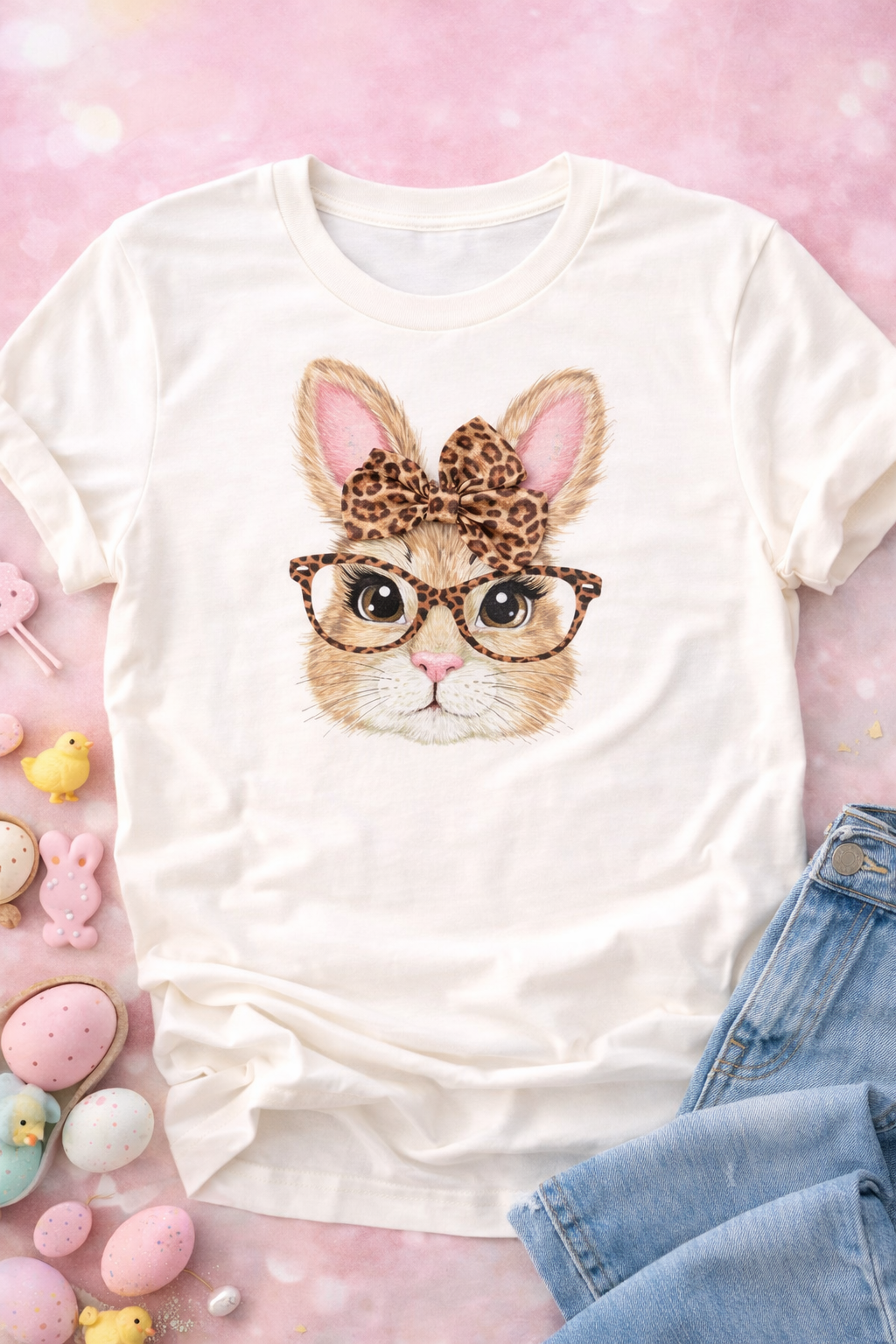 Preppy Bunny Graphic Tee – Cute Easter Shirt | Soft Vintage White Bella Canvas - Free Shipping