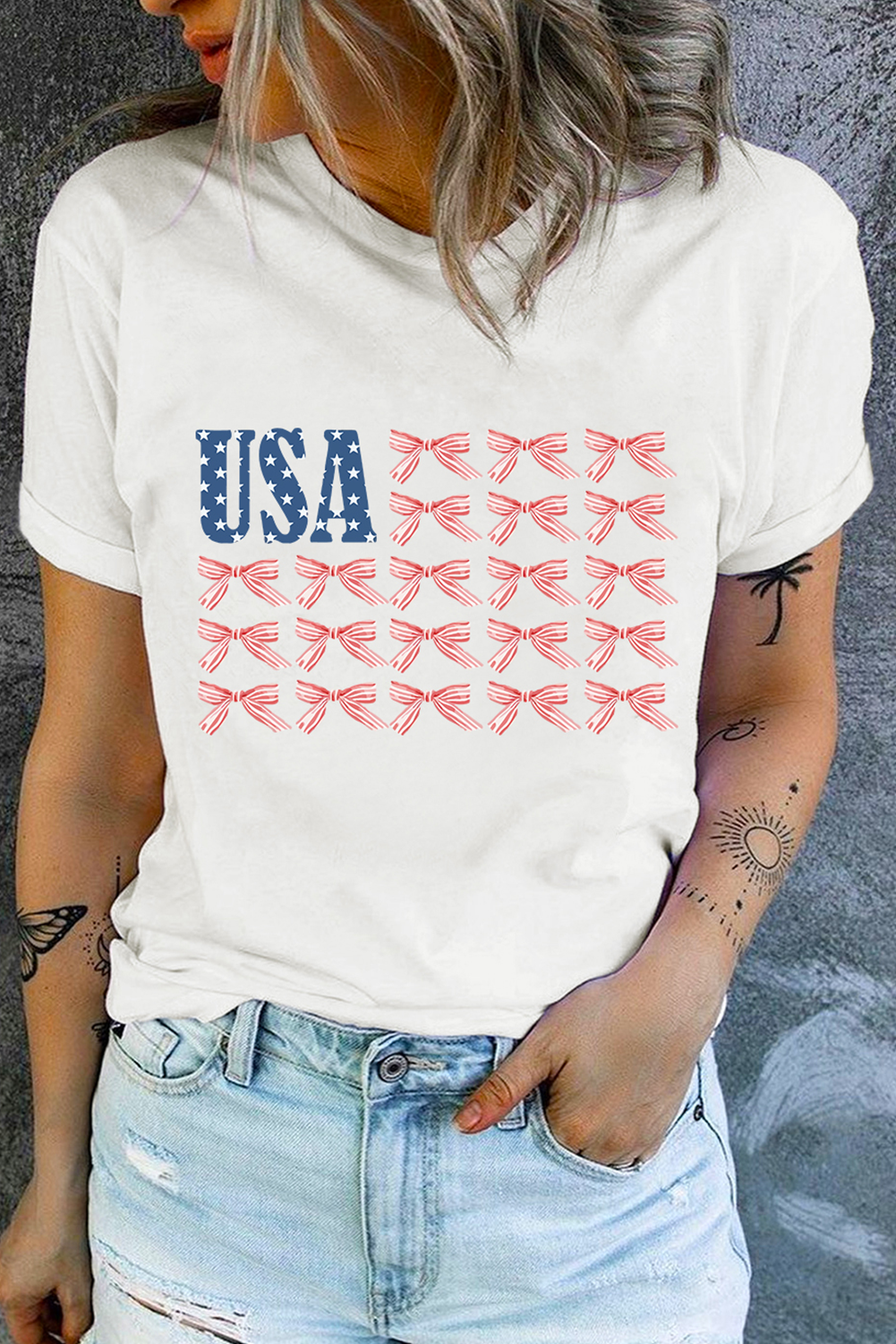 USA Flag Bow Knot Tee