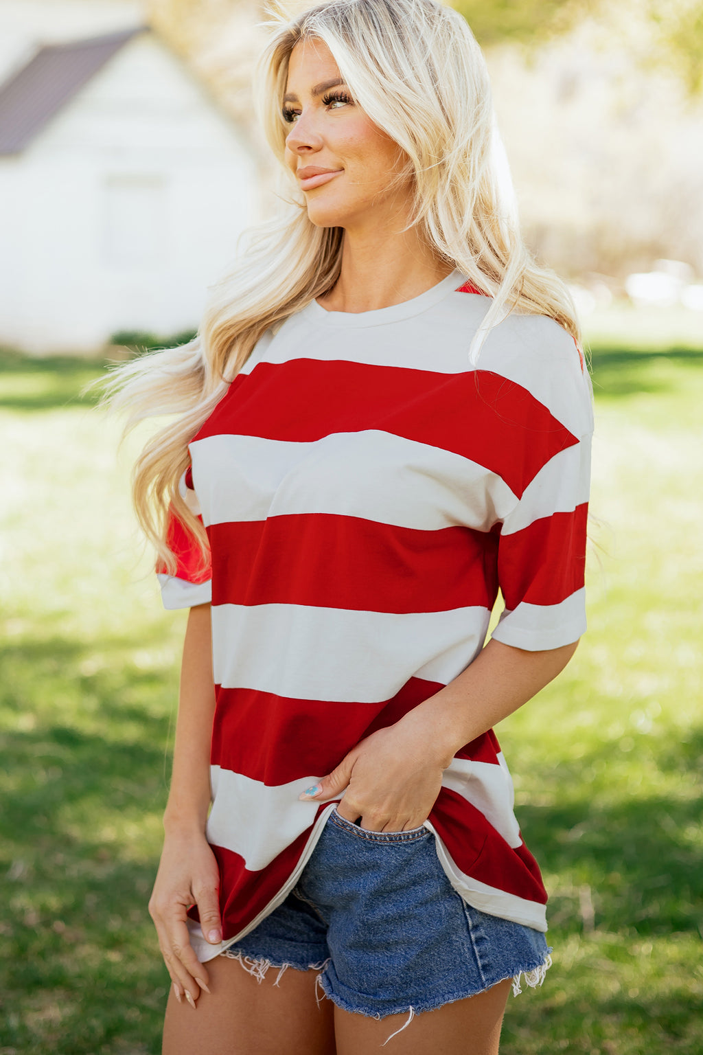 Racing Red Striped Oversize Tunic Tee
