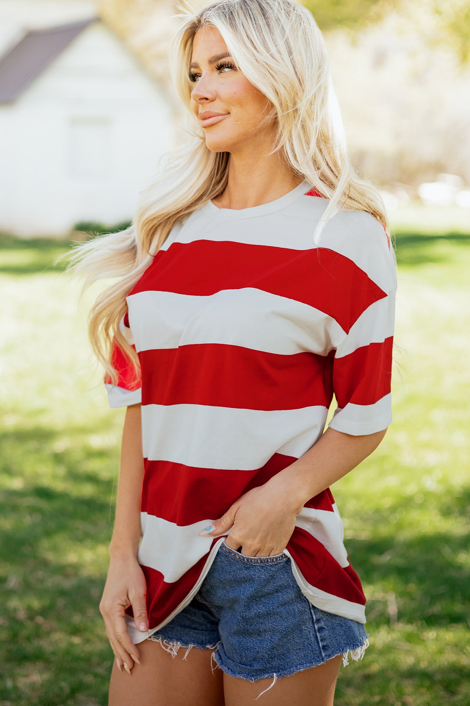 Racing Red Striped Oversize Tunic Tee