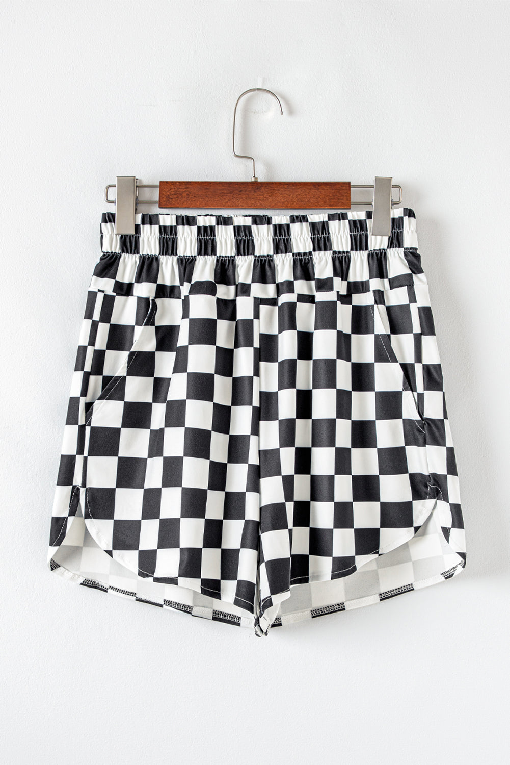 Black Checkered Print High Waist Shorts