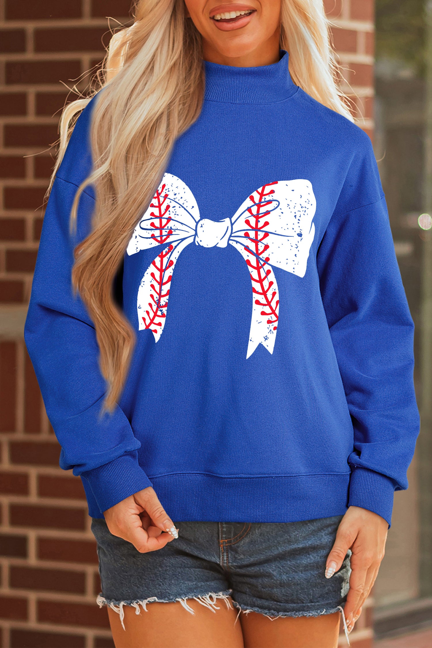 Dark Blue Baseball Large Bow Sweatshirt