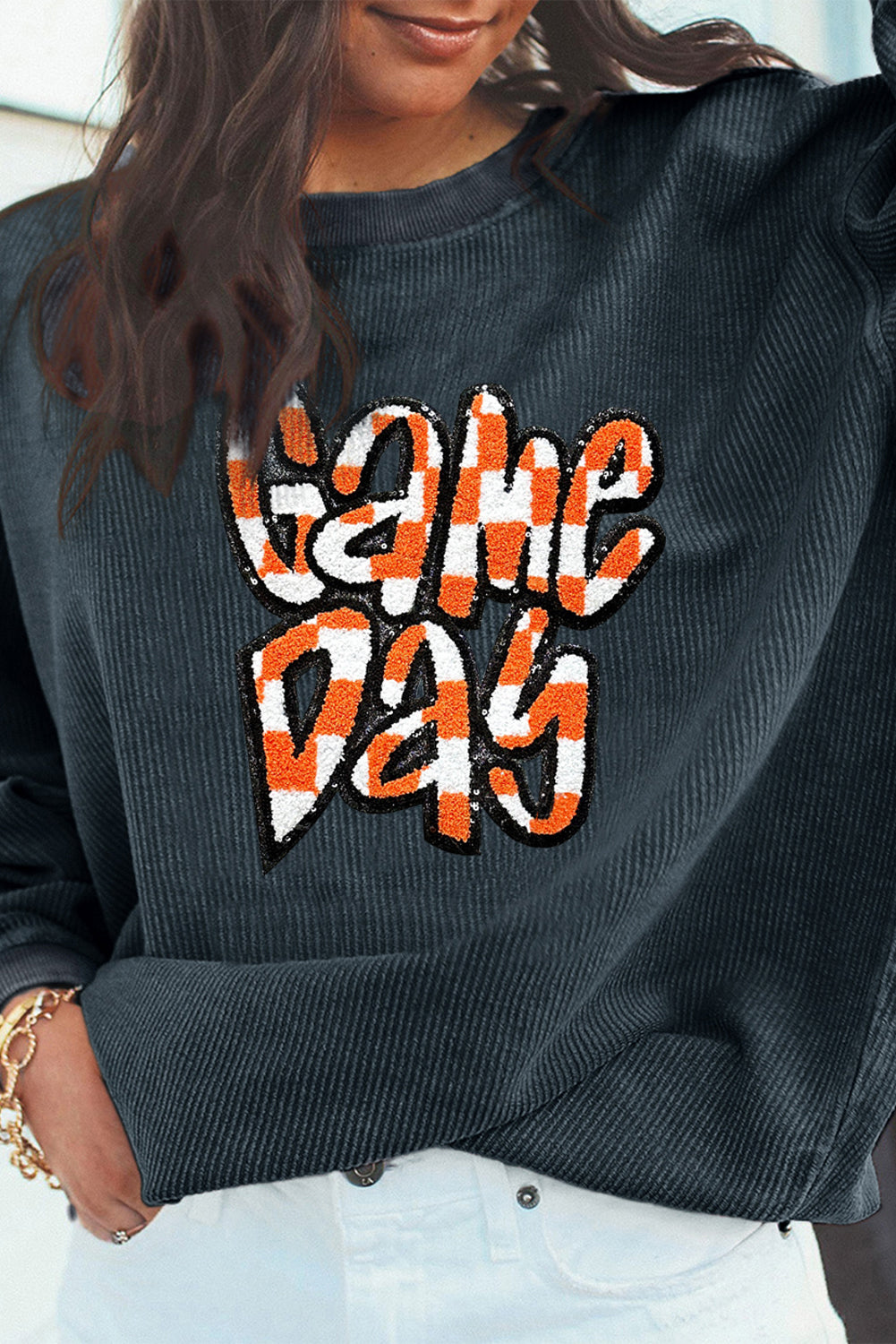 Checkered Game Day Drop Shoulder Sweatshirt