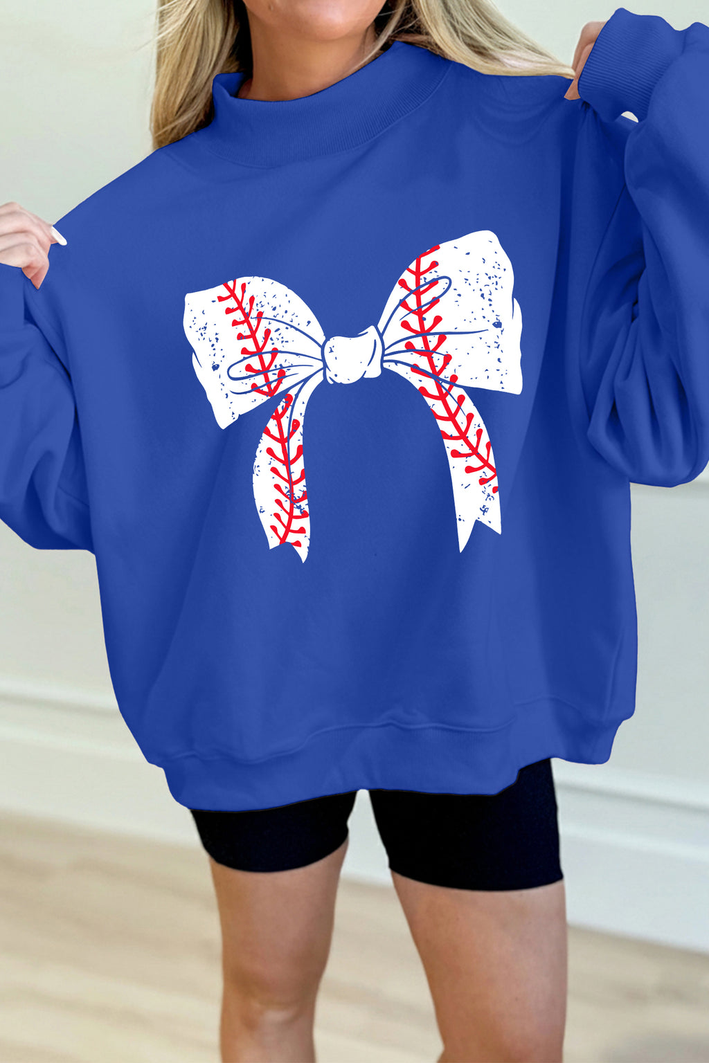 Dark Blue Baseball Large Bow Sweatshirt
