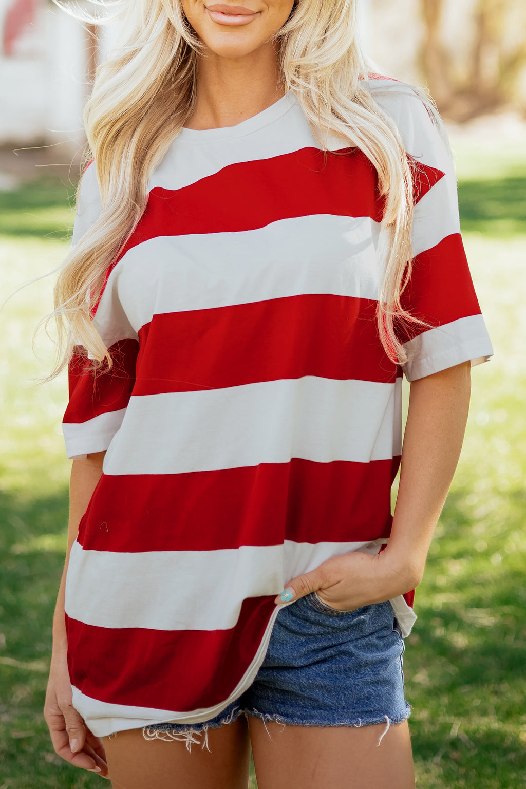 Racing Red Striped Oversize Tunic Tee