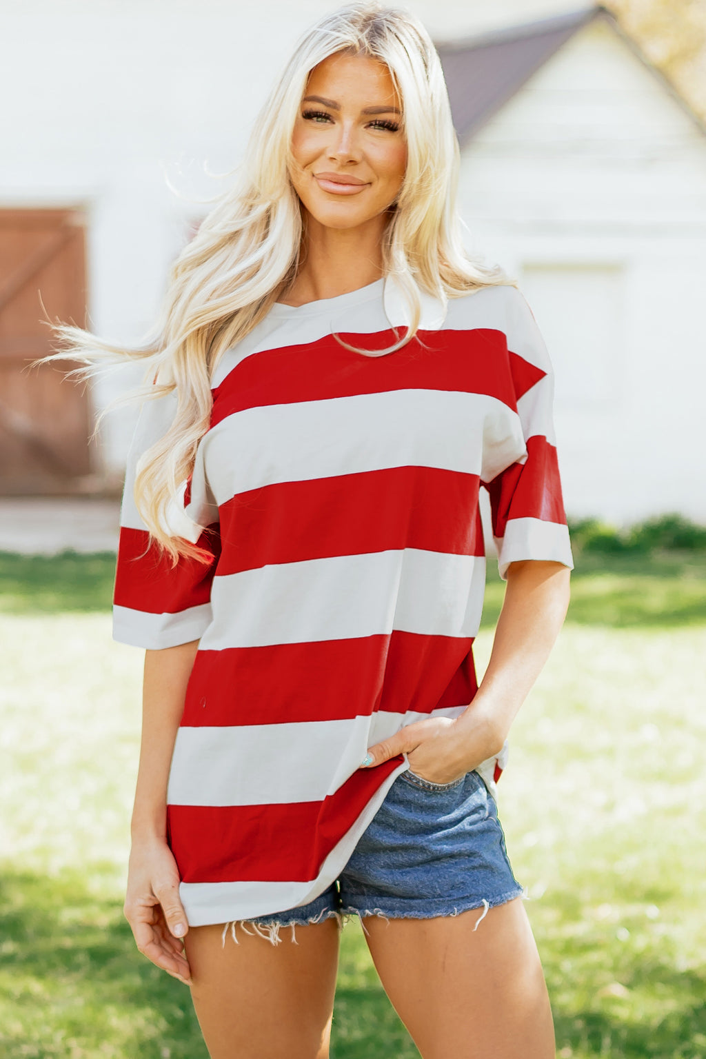 Racing Red Striped Oversize Tunic Tee
