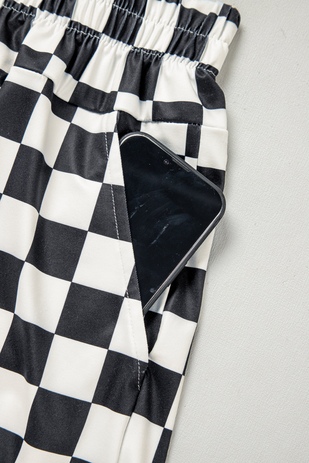 Black Checkered Print High Waist Shorts