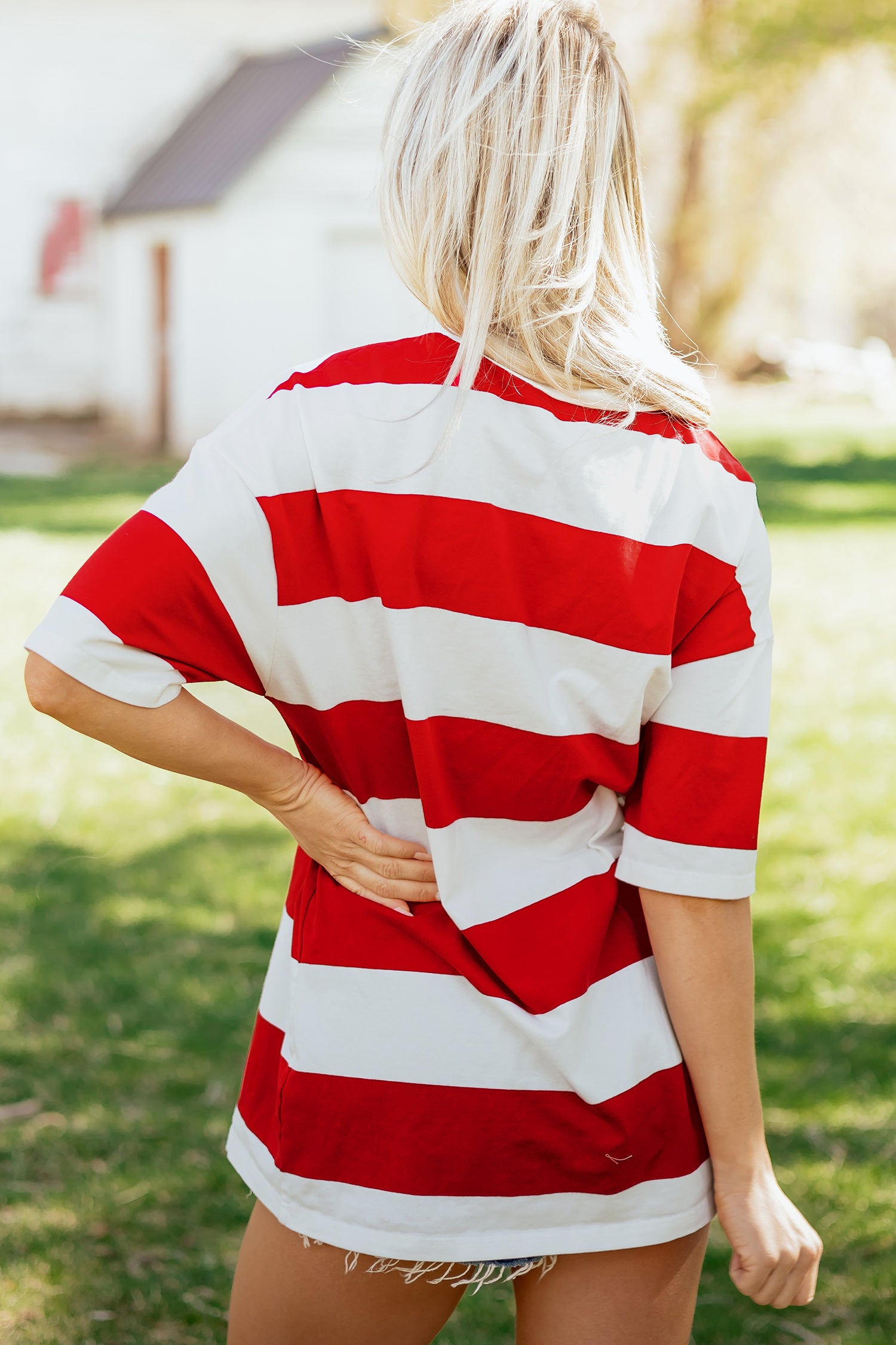 Racing Red Striped Oversize Tunic Tee