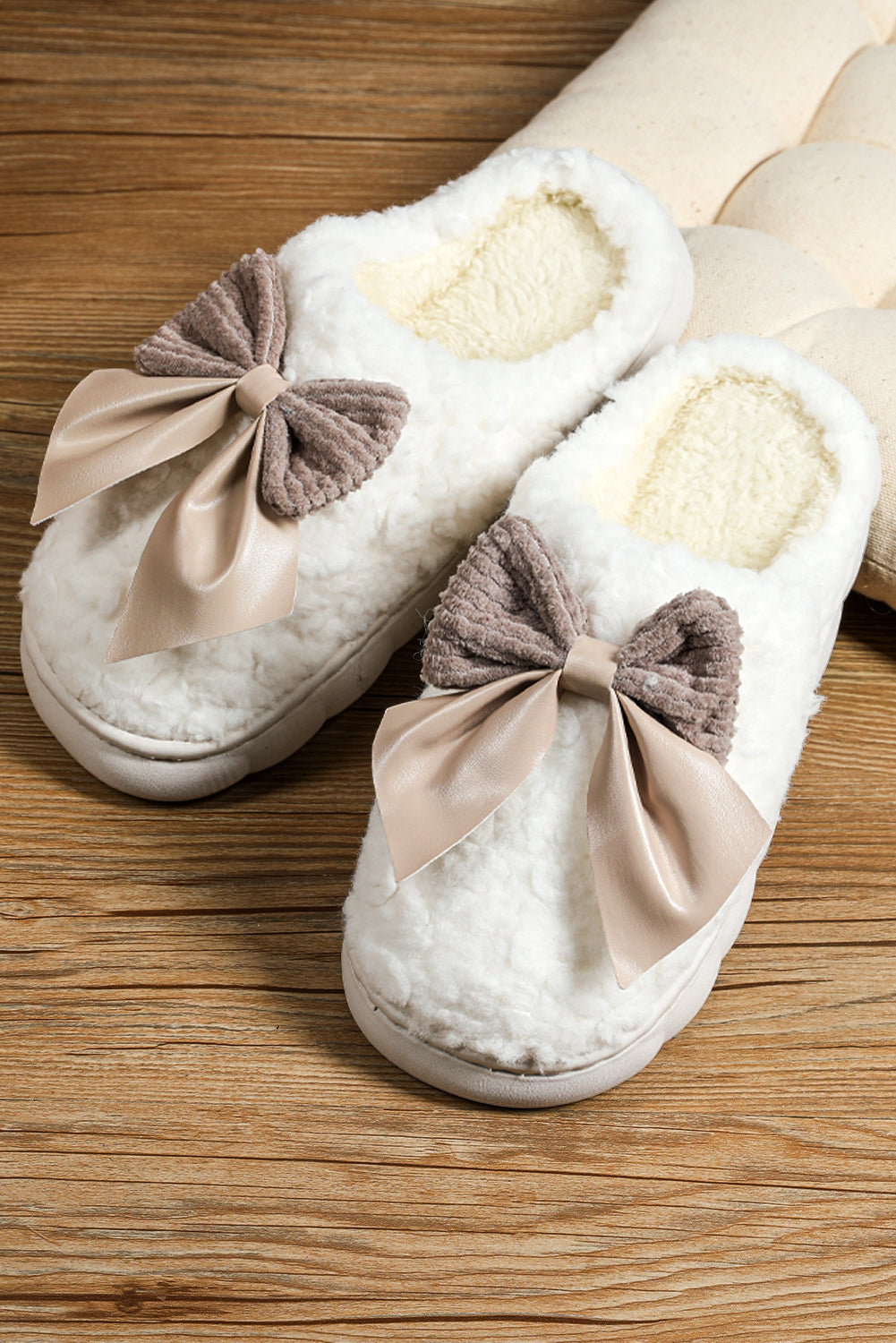 Bow Knot Fuzzy House Slippers