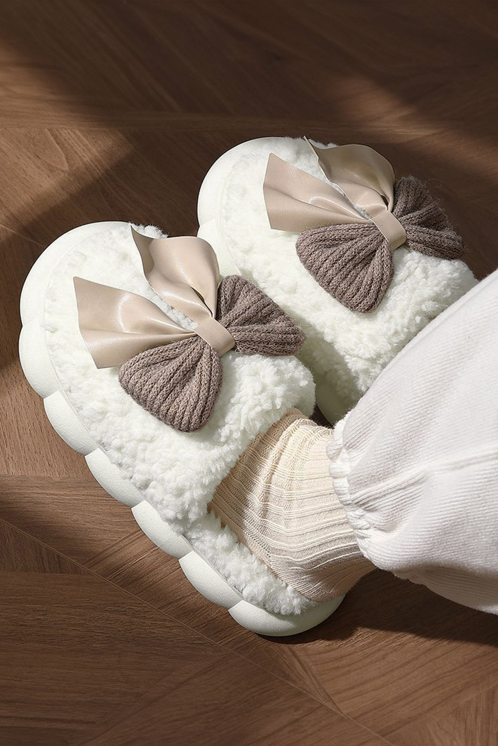 Bow Knot Fuzzy House Slippers