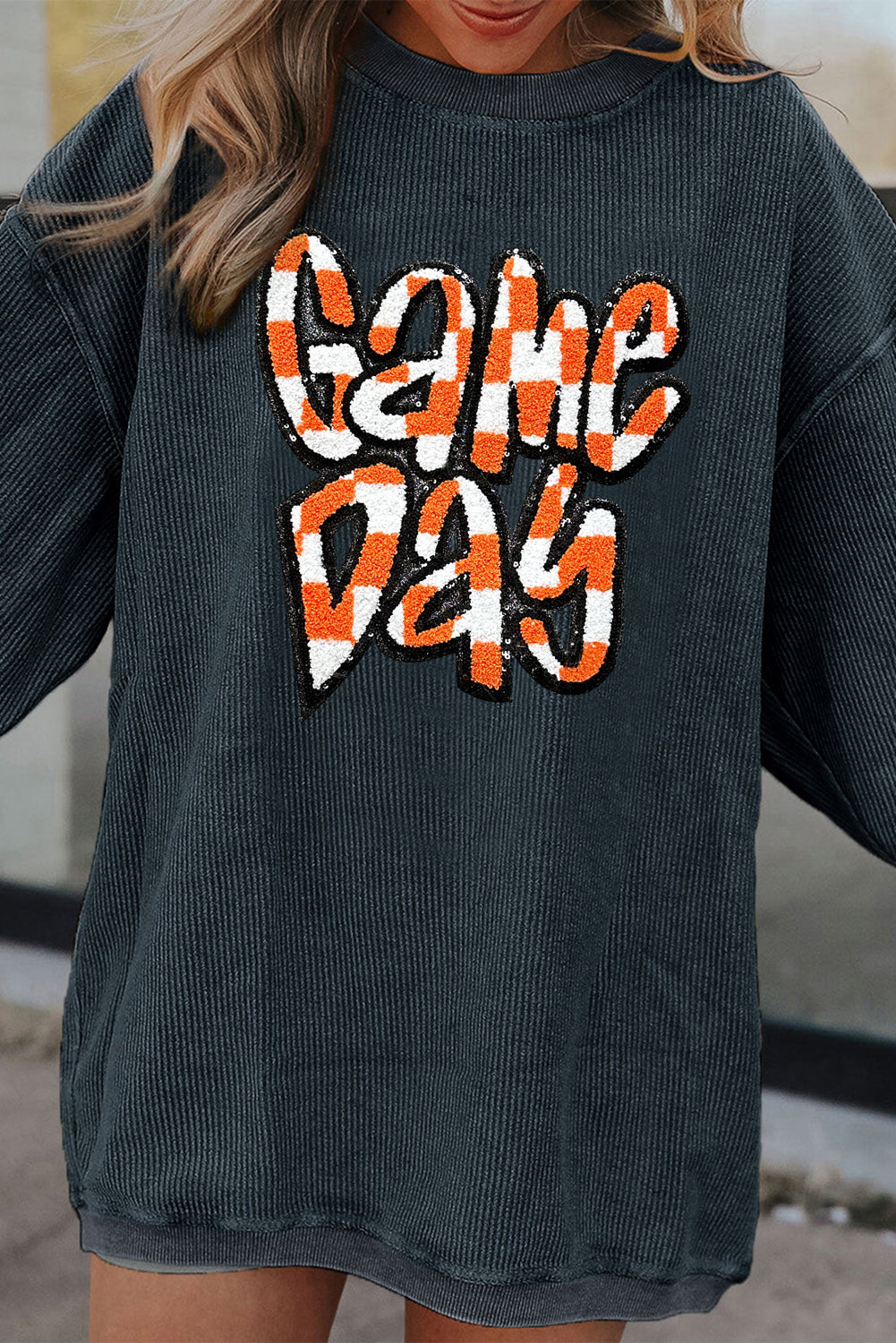 Checkered Game Day Drop Shoulder Sweatshirt