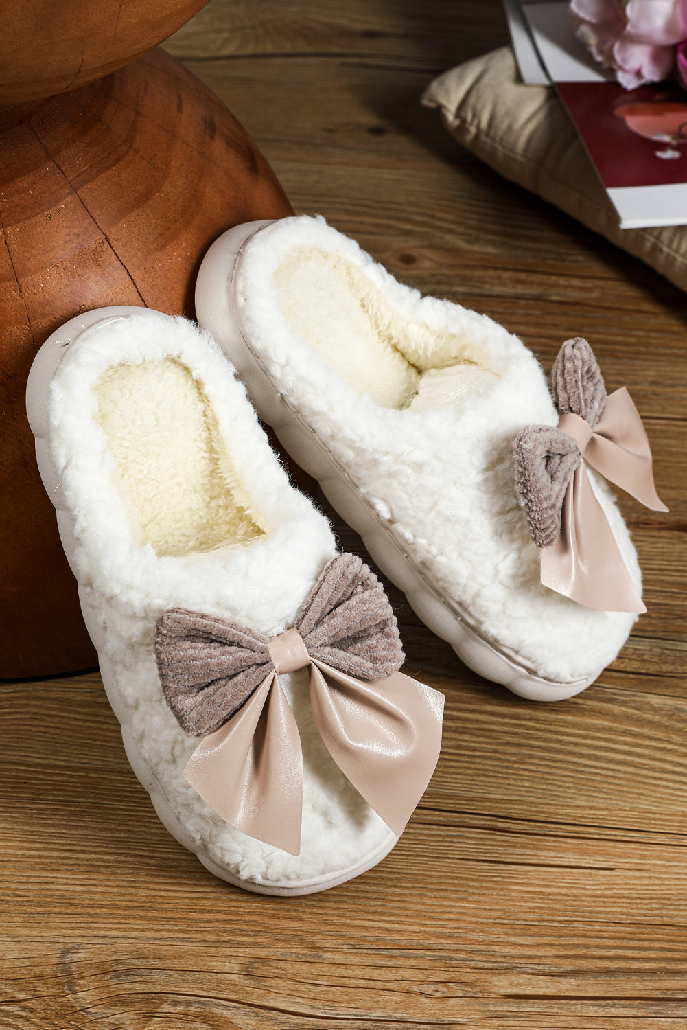 Bow Knot Fuzzy House Slippers