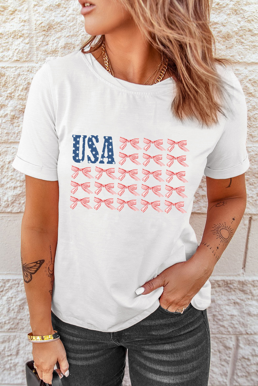 USA Flag Bow Knot Tee