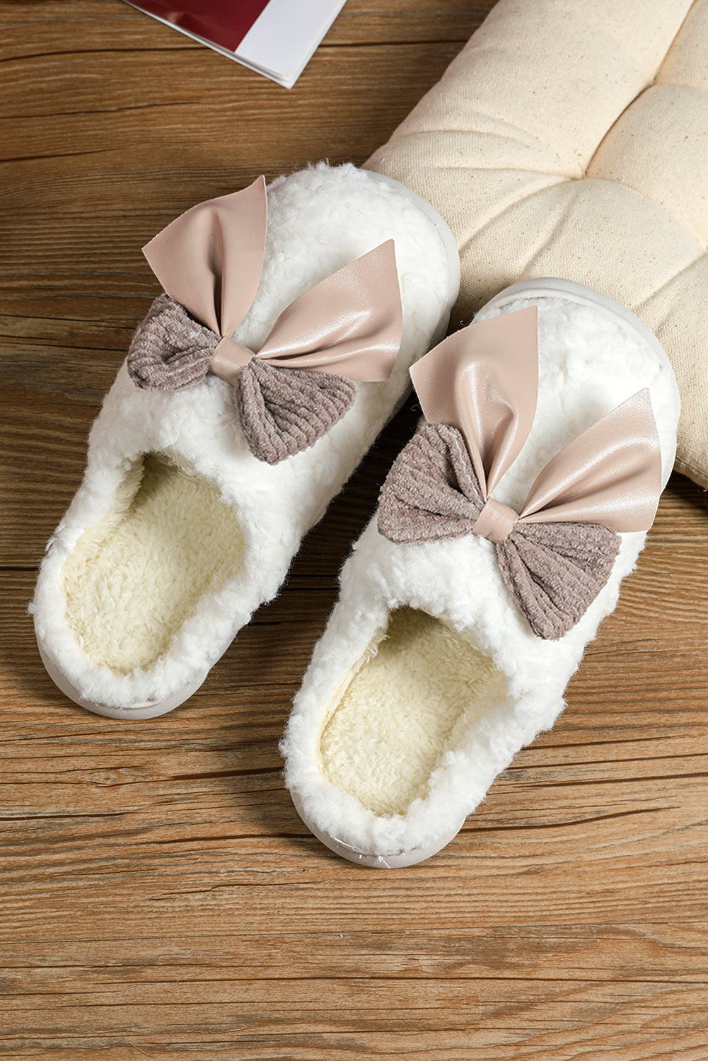 Bow Knot Fuzzy House Slippers