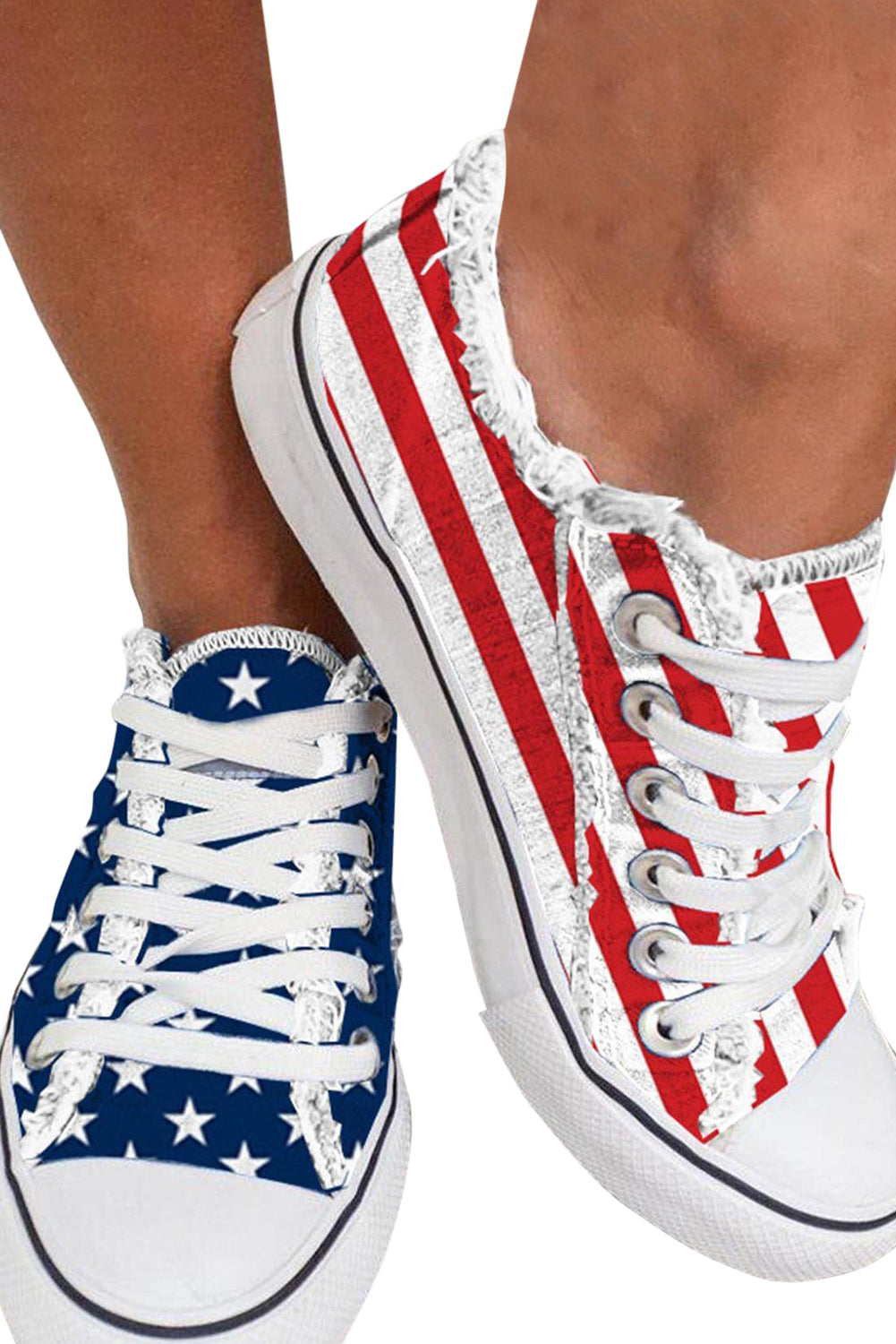 Blue American Flag Lace-up Flat Shoes