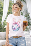 Disco Bunny Easter Tee – Cute Pink Bow Bunny Graphic Shirt | Soft Bella Canvas -Free Shipping