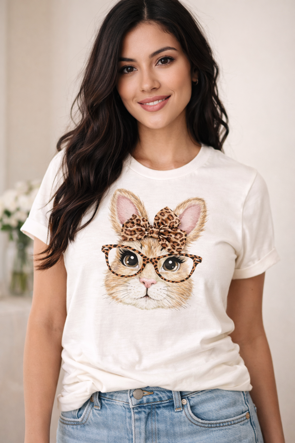 Preppy Bunny Graphic Tee – Cute Easter Shirt | Soft Vintage White Bella Canvas - Free Shipping