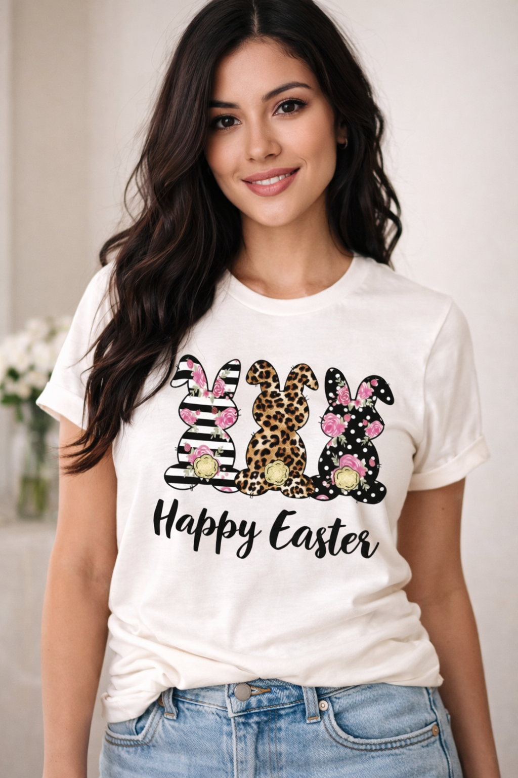 Leopard & Floral Easter Bunny       Tee – Happy Easter - Free Shipping