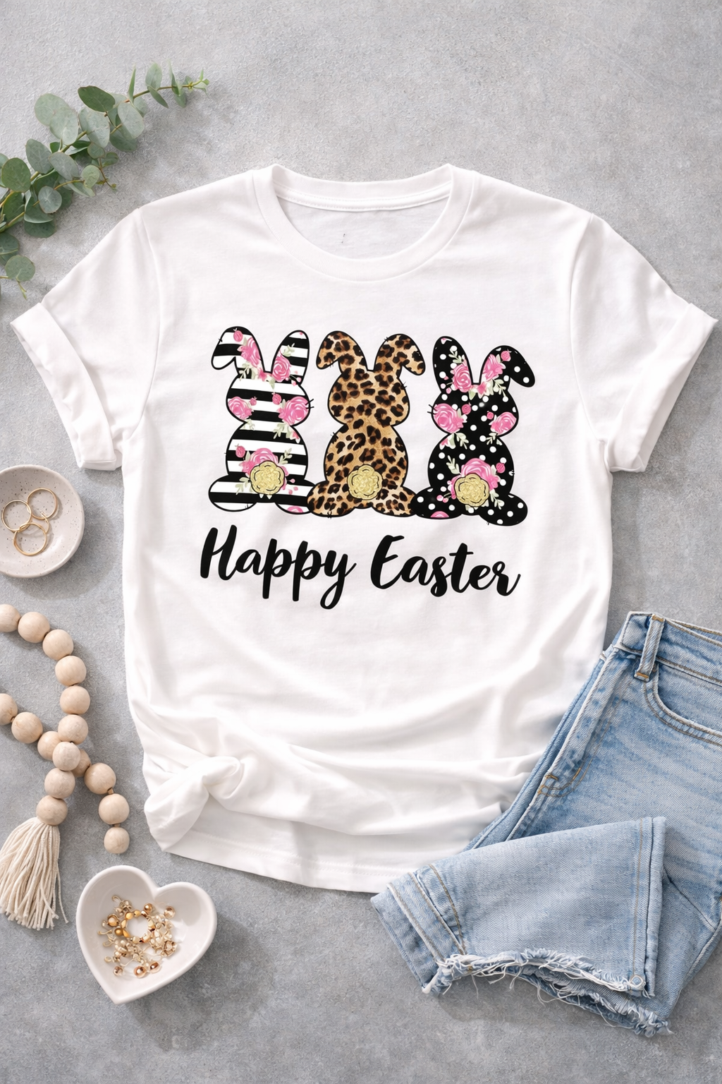 Leopard & Floral Easter Bunny       Tee – Happy Easter - Free Shipping