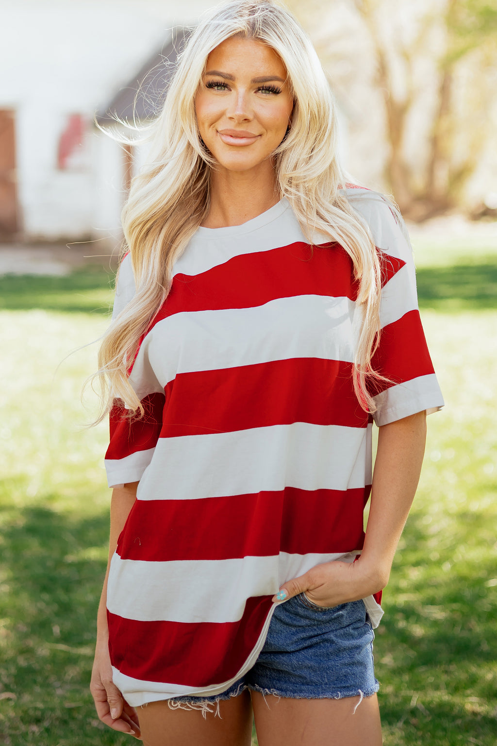 Racing Red Striped Oversize Tunic Tee