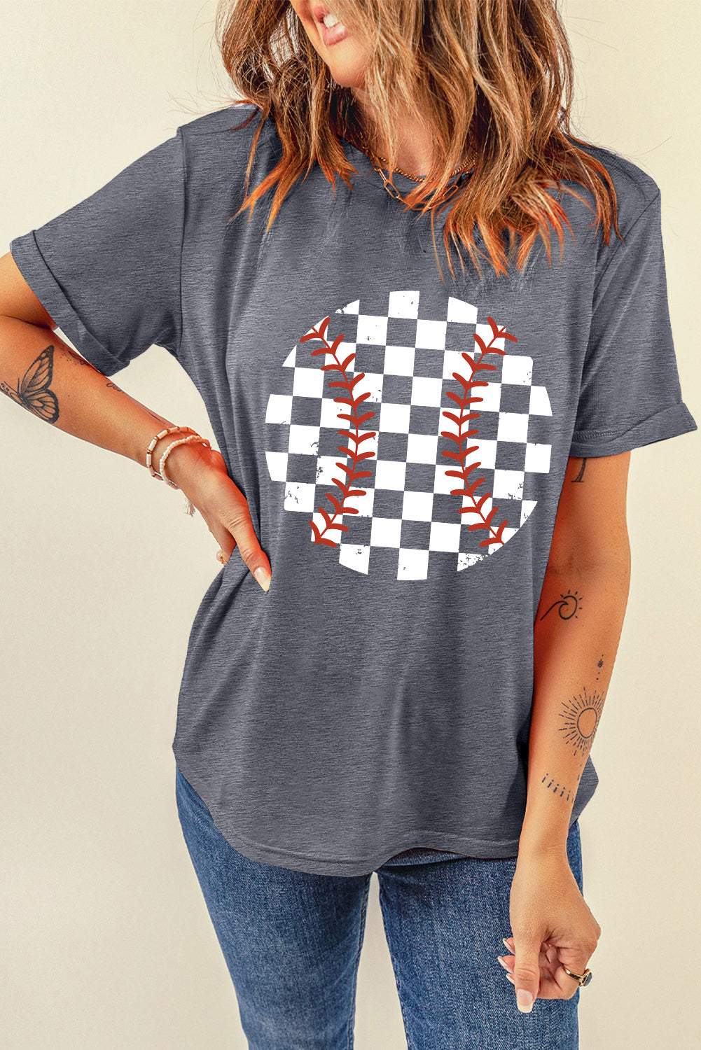 Checkered Baseball  Tee