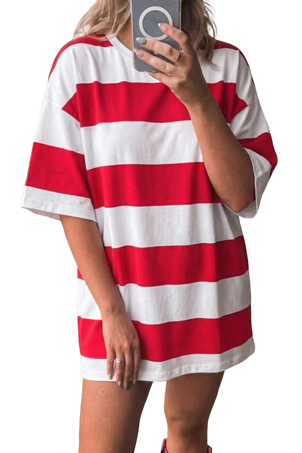 Racing Red Striped Oversize Tunic Tee