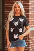 Black Sequin Bow Ball Game Day  Tee