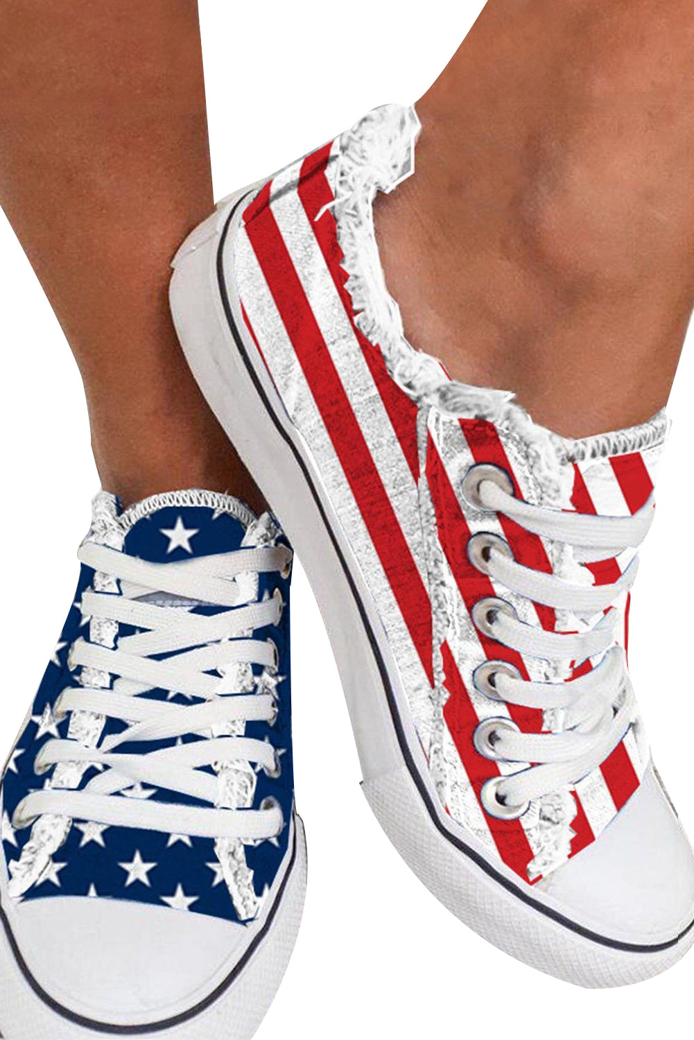 Blue American Flag Lace-up Flat Shoes