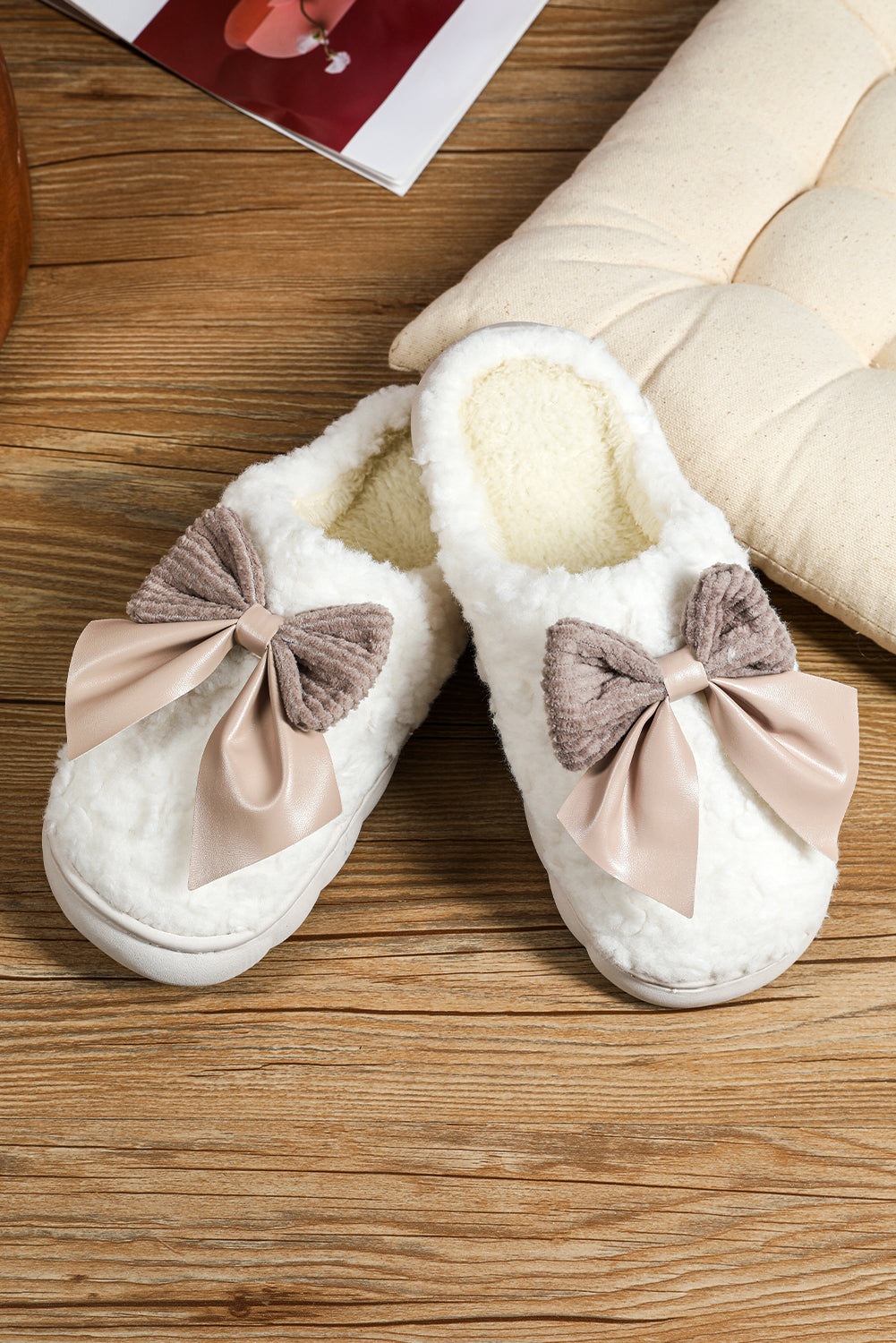 Bow Knot Fuzzy House Slippers