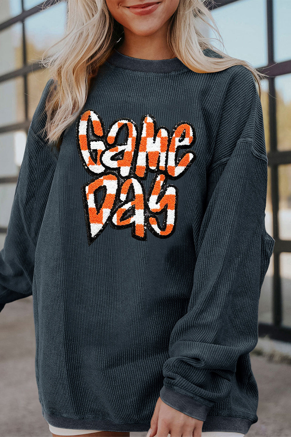 Checkered Game Day Drop Shoulder Sweatshirt