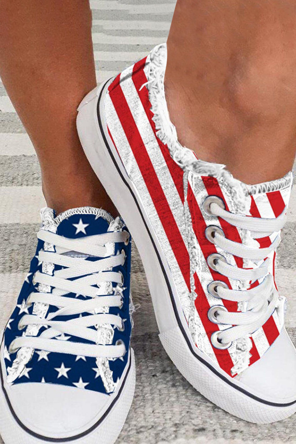 Blue American Flag Lace-up Flat Shoes