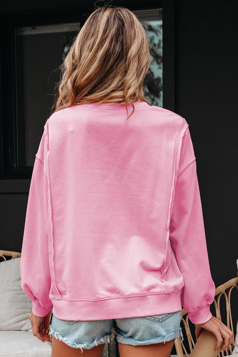 Bonbon Lace Bow Embroidered Exposed Seam Sweatshirt