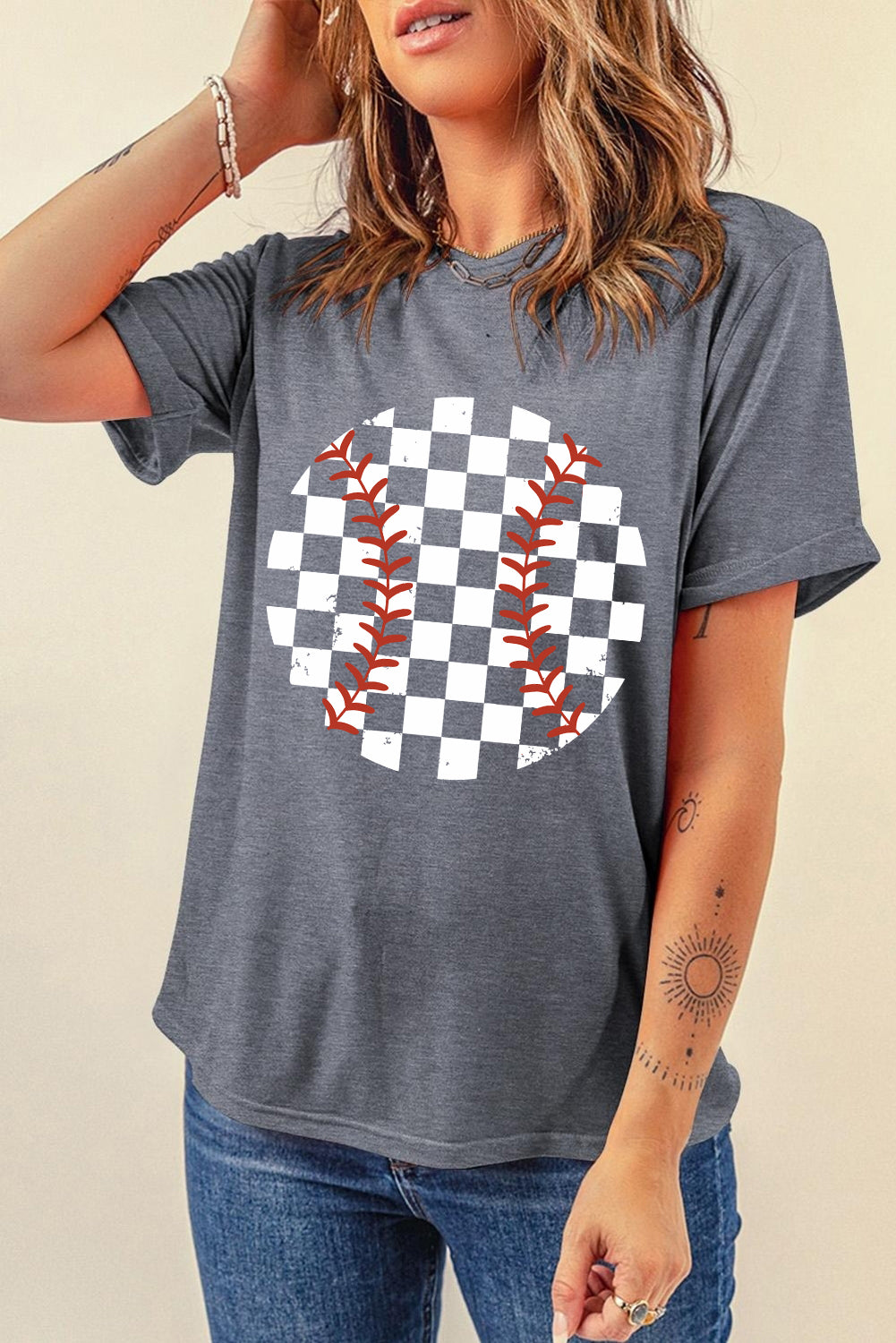 Checkered Baseball  Tee
