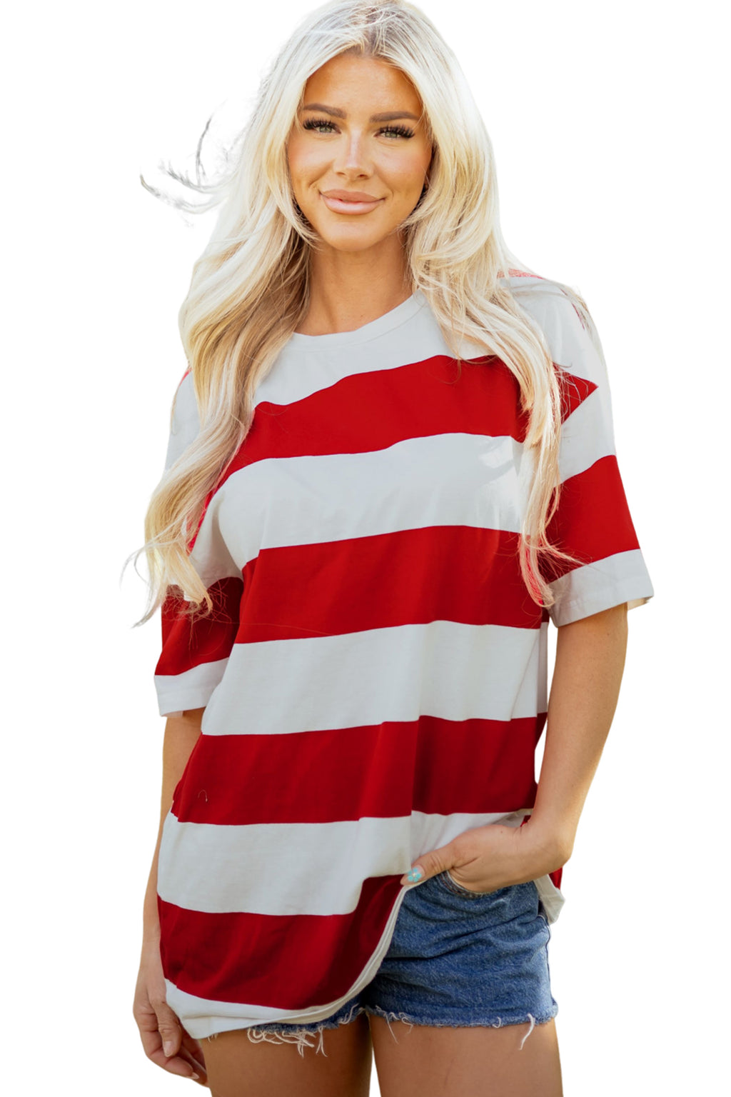 Racing Red Striped Oversize Tunic Tee
