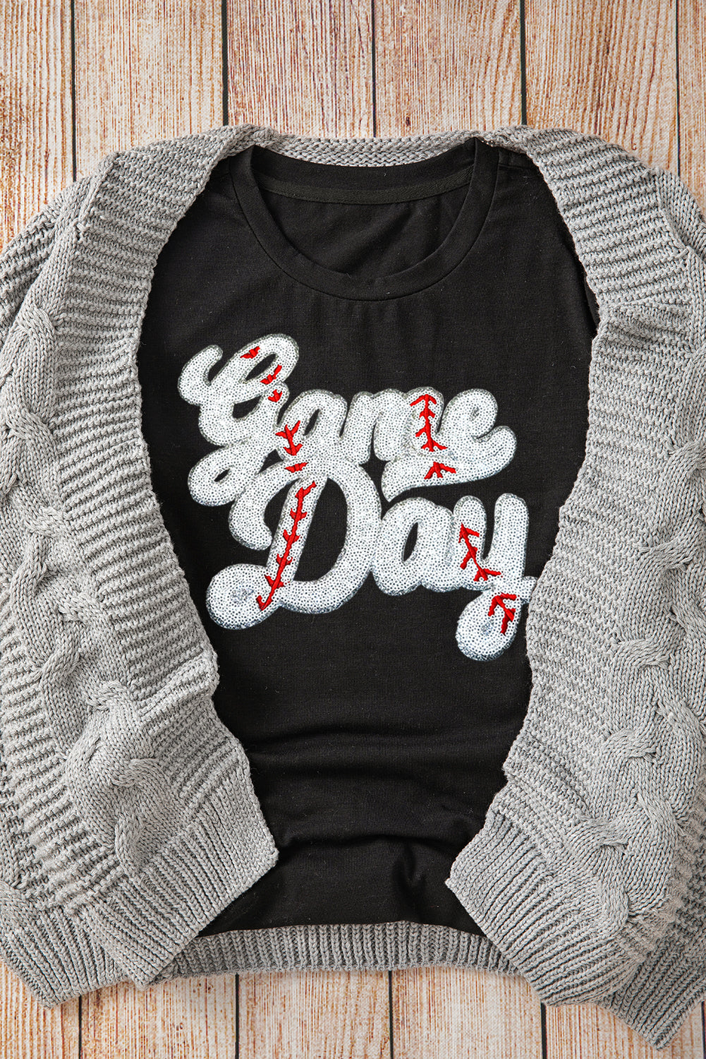 Black Sequin Game Day Tee